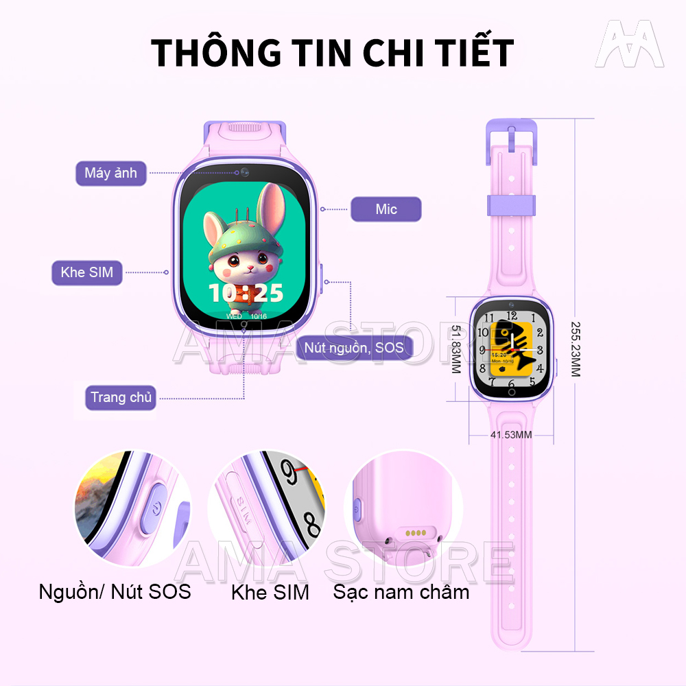 Đồng hồ Thông minh Trẻ em Gọi Video Chống nước Định vị Wifi Model AMA Watch D56 Hàng nhập khẩu