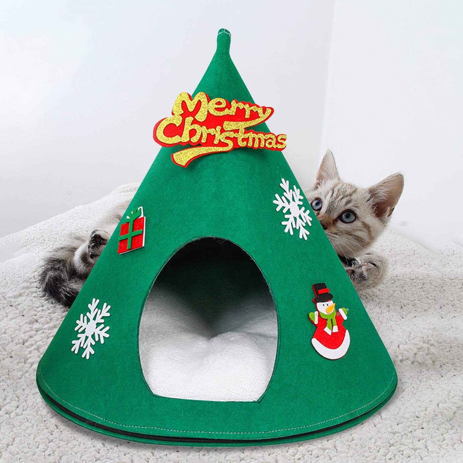 Christmas Cat Sleeping Bed Cat Mat Kitten Cave Bed Kennel Cat House Pet Bed