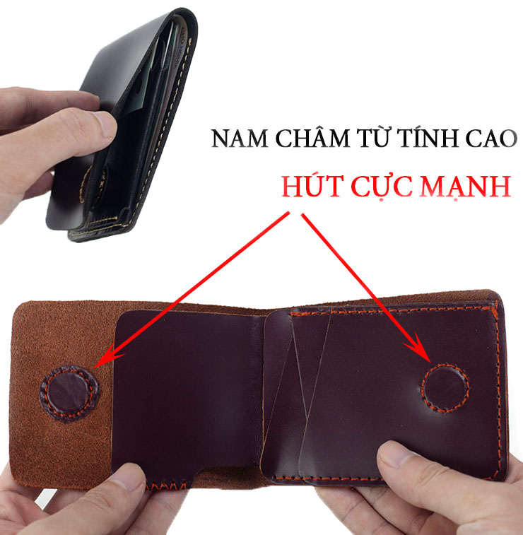 Hình ảnh Ví sen 3 PLUS da bò Pullup V123, bóp mini nam nhỏ gọn hai màu đen và nâu, đường chỉ may tinh tế, đựng thẻ kẹp tiền tiện lợi, fullbox, thương hiệu Bụi leather chuyên đồ da thật