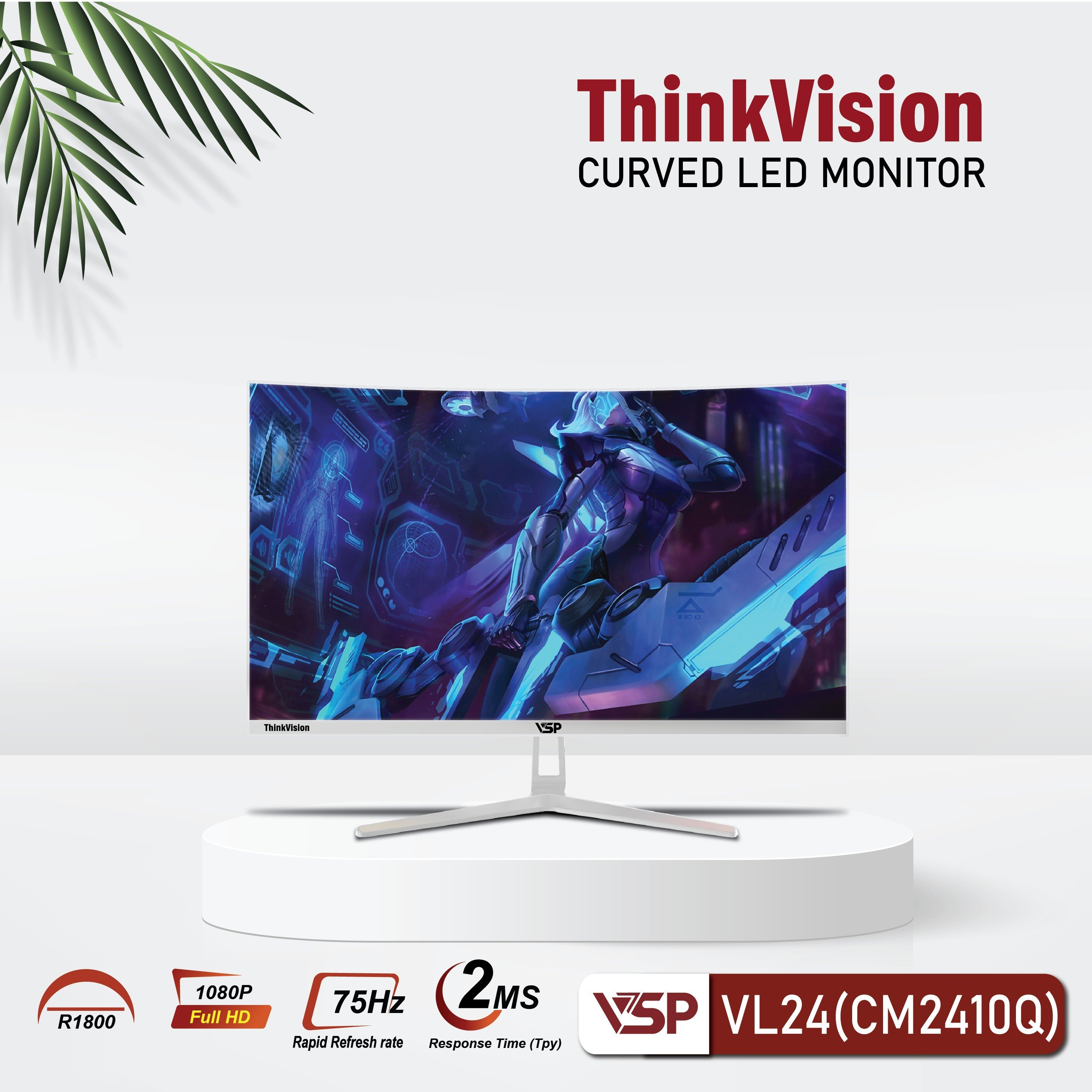 Màn hình máy tính 24inch VSP VL24 CM2410Q [ĐEN] Cong R1800 (23.6&quot; VA FHD 75Hz, HDMI+VGA) - Hàng chính hãng TECH VISION phân phối