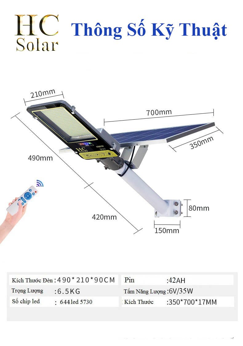 Đèn năng lượng mặt trời  bàn chải 400W, Vỏ nhôm, Tấm pin NLMT rời, Ánh sáng trắng, 400W HC cao cấp