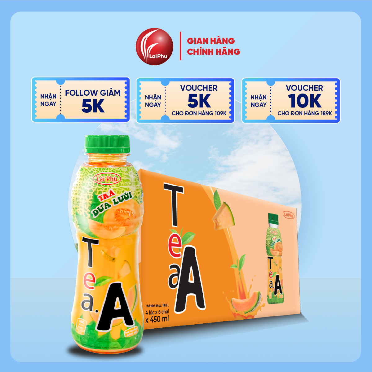 Trà Dưa Lưới Tea.A Chai 450ml - Thùng 24 Chai