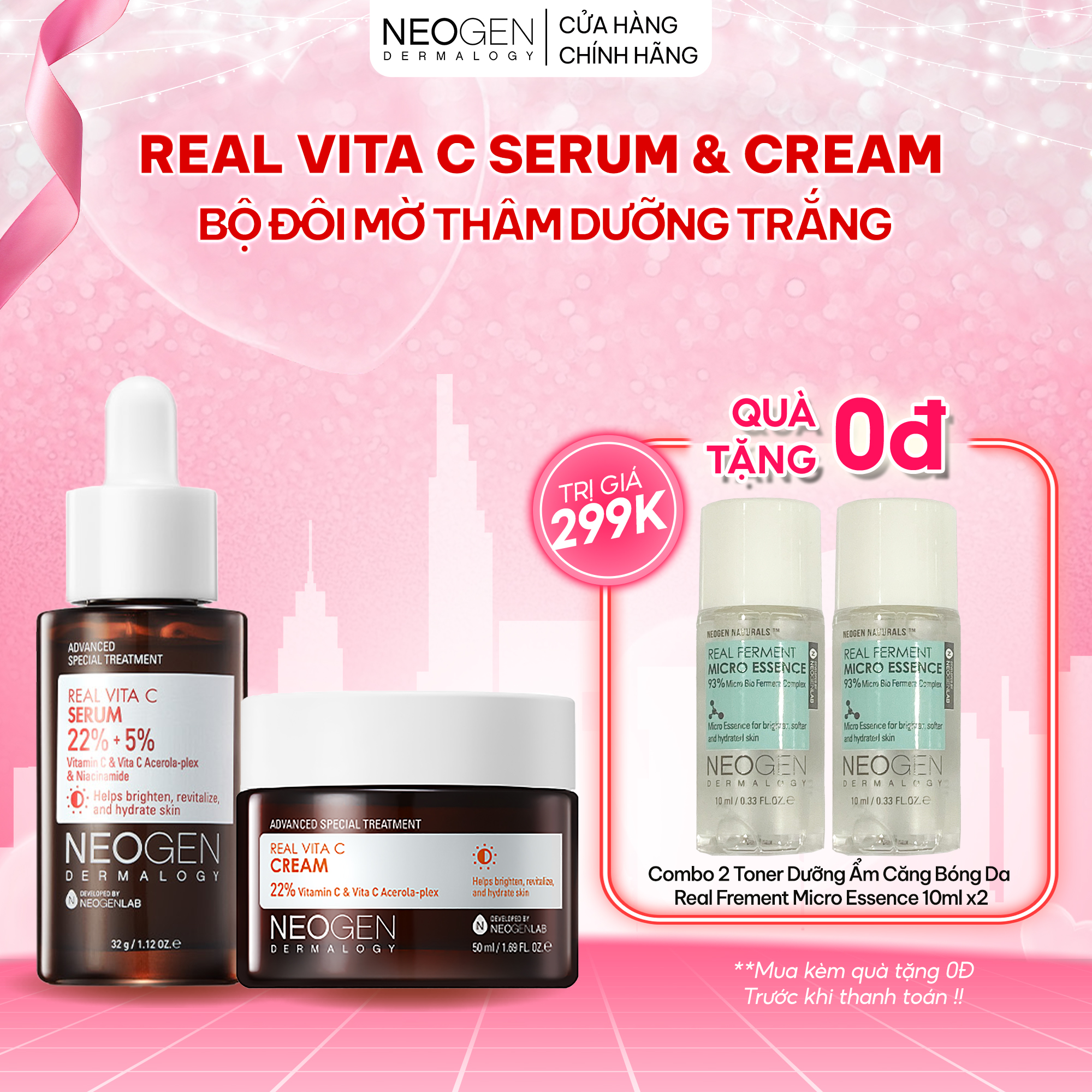 Bộ Sản Phẩm Serum & Kem Dưỡng Vitamin C 22% Mờ Thâm Dưỡng Trắng Da Neogen Dermalogy Real Vita C