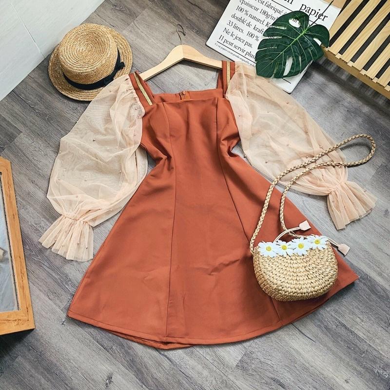 [] ĐẦM CHỮ A TAY LƯỚI ĐÍNH NGỌC