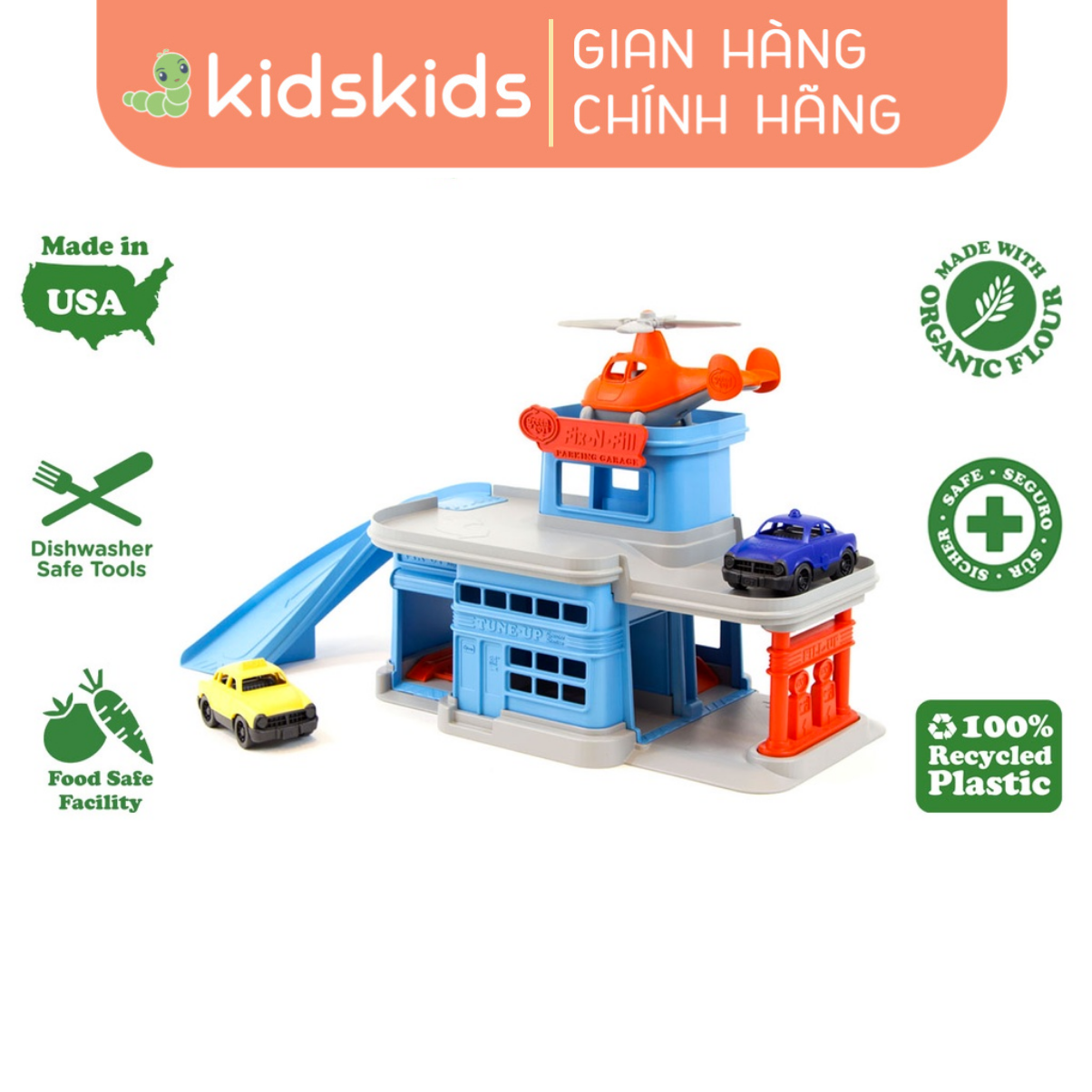 Bộ Đồ Chơi Trạm Sửa Xe Và Đỗ Trực Thăng Green Toys Cho Bé Từ 3 Tuổi