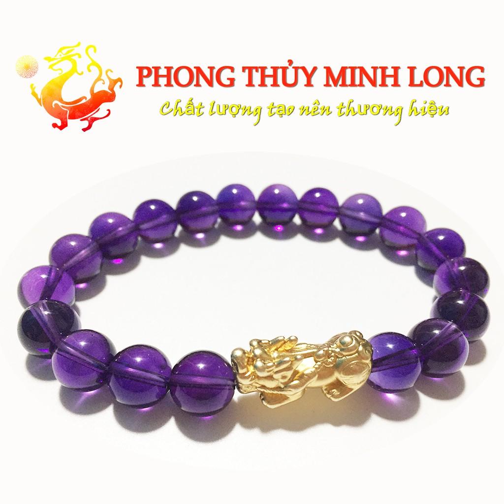 Vòng tay đá.thach anh tím chất lượng 5A mix Tỳ Hưu Vàng hợp người mệnh Hỏa và Thổ