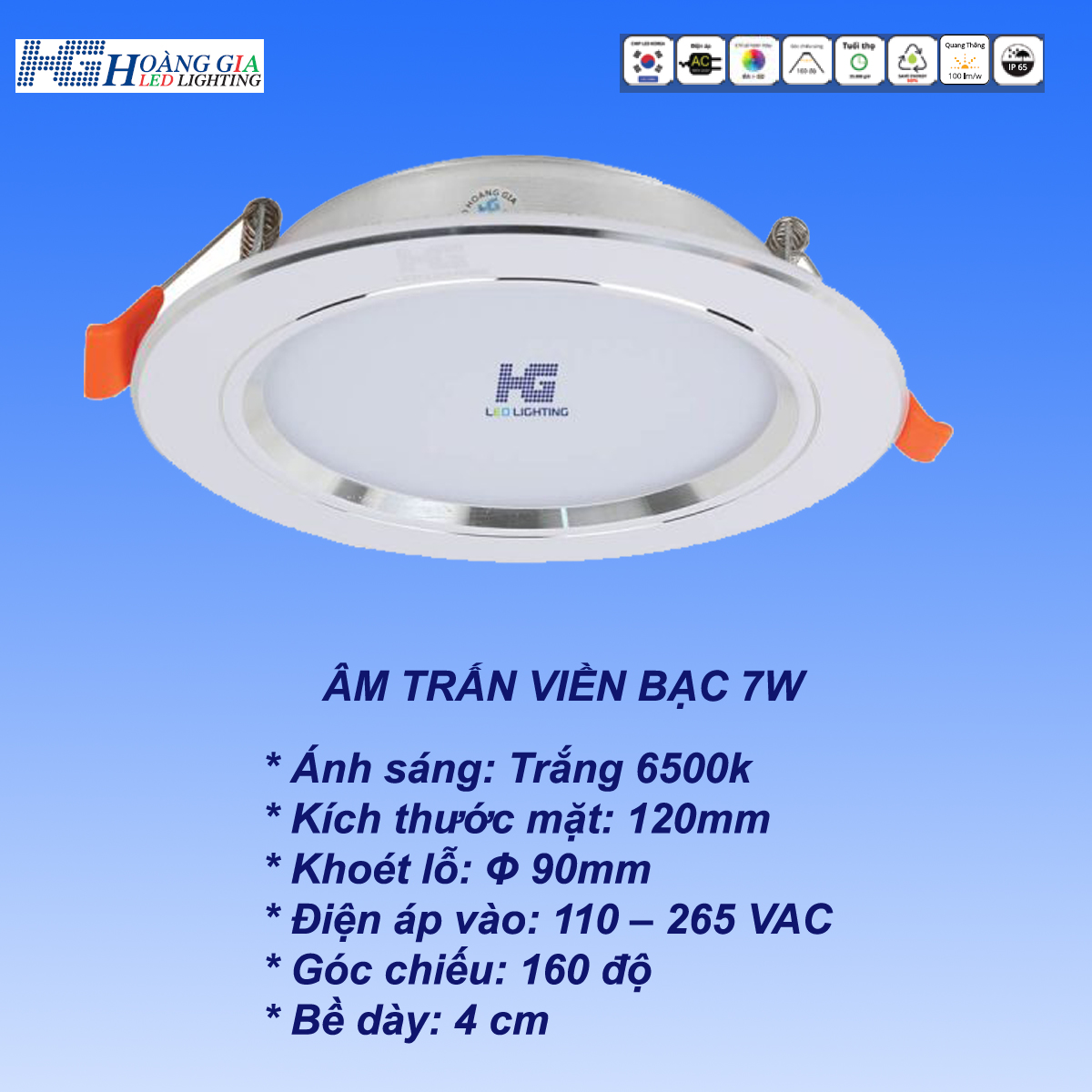 Đèn led âm trần viền bạc 7w tròn 3 màu trắng - vàng ấm - vàng nắng