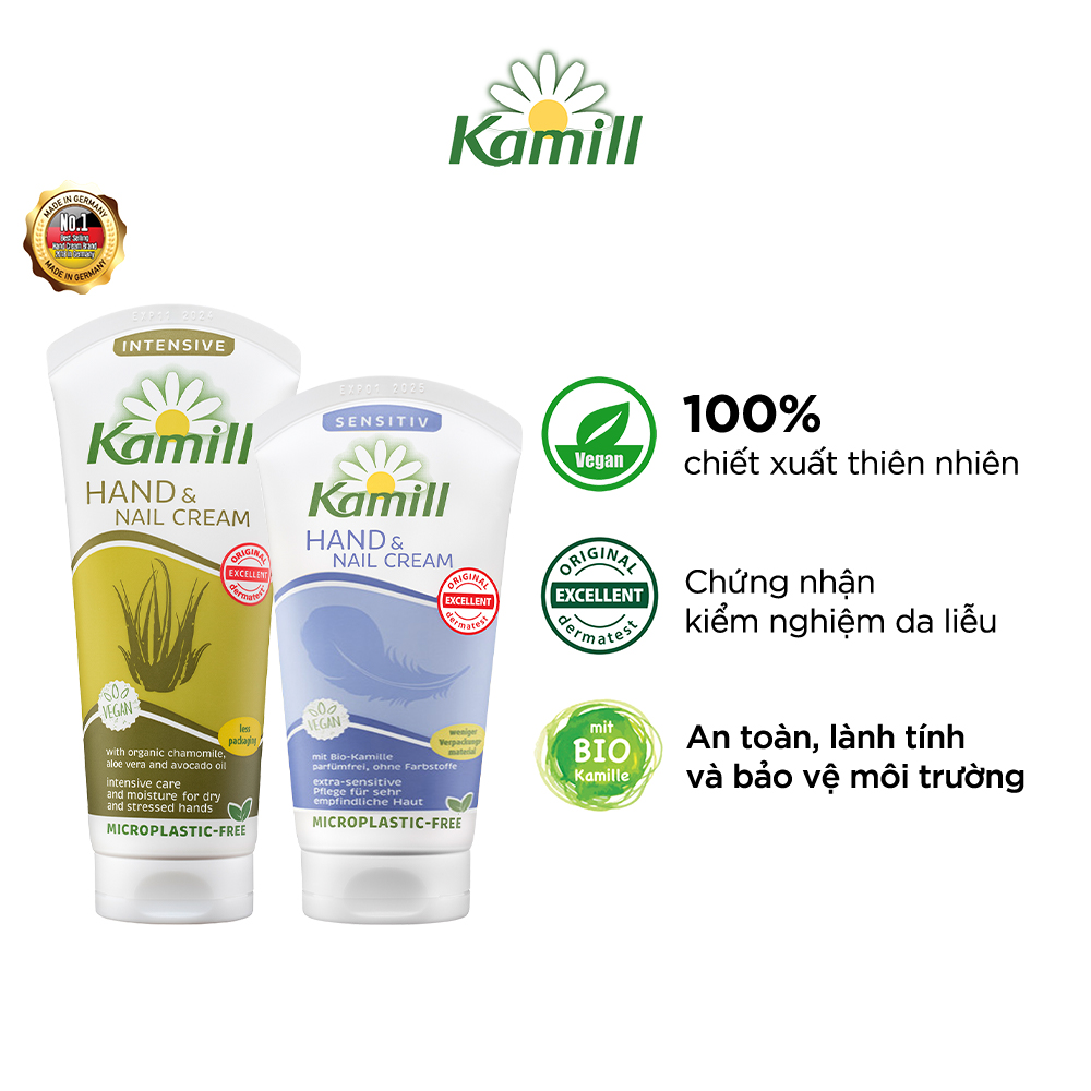 Bộ 2 kem dưỡng da tay và móng tay Kamill Hand &amp; Nail Cream (Intensive 100ml - Sensitive 75ml)