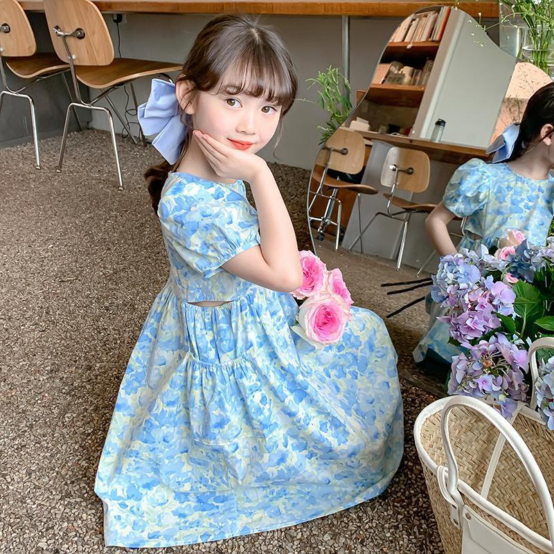 DONGSHOP HOT Cô gái mùa hè ăn mặc 2023 tây thời trang trẻ em váy mùa hè cô gái nhỏ mảnh bong bóng tay áo váy công chúa