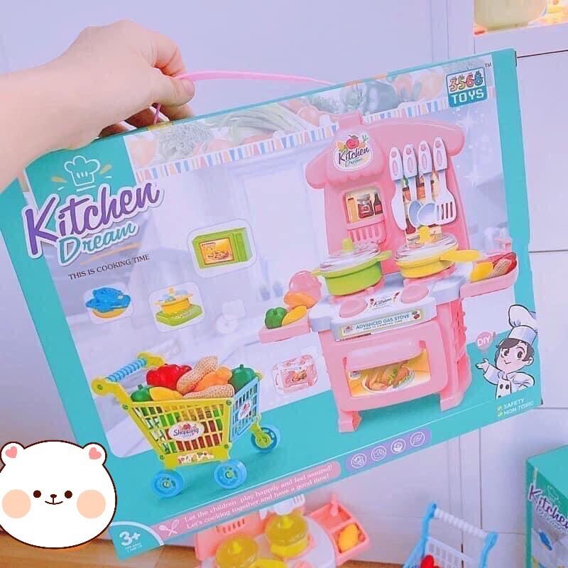 Bộ đồ chơi nấu ăn nhà bếp Kitchen Dream - Bộ bếp nấu ăn cho bé kèm xe đẩy