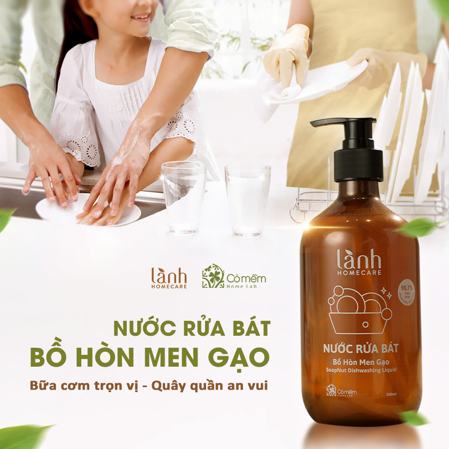 Nước Rửa Bát Thiên Nhiên Lành Homecare Chiết xuất Từ Bồ Hòn Men Gạo An Toàn Cỏ Mềm 500ml