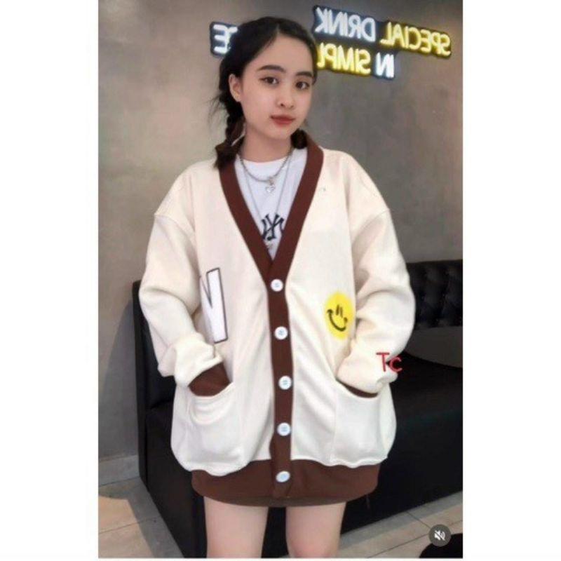 Áo khoác cardigan nữ mặt cười W game chất nỉ bông cao cấp phối màu cực đẹp phong cách Hàn