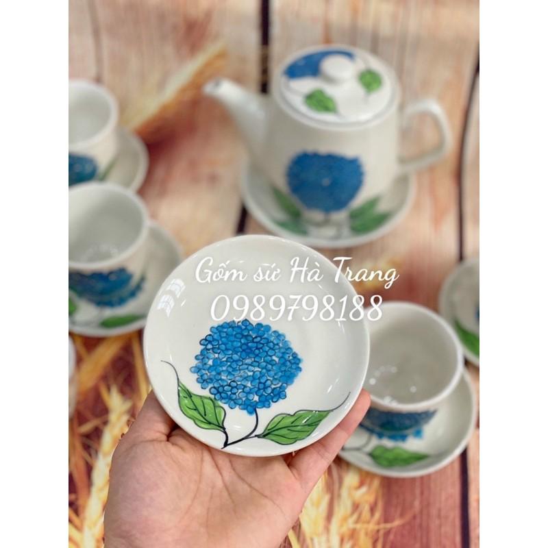 Bộ ấm chén quả dưa vẽ cẩm tú cầu gốm sứ Bát Tràng cao cấp dung tích 650ml