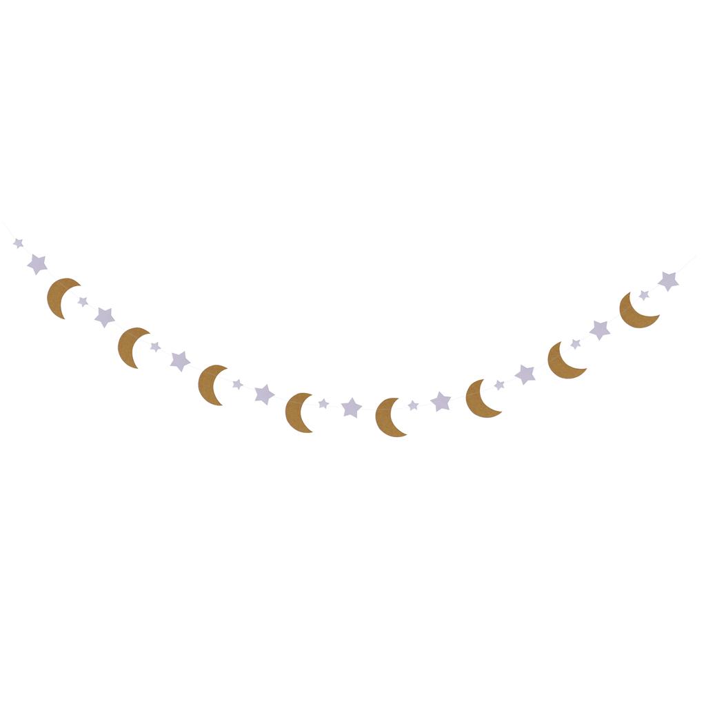 Glitter Moon & Star Bunting Banner for Kids Room Nursery Hanging Decoration