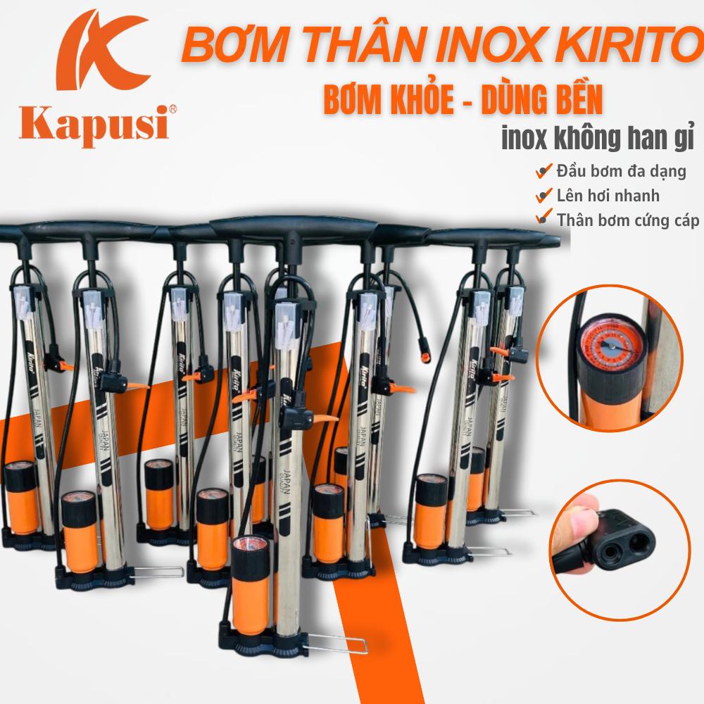 Bơm xe đạp, xe máy thân inox thương hiệu Kirito nhật bản có đầu bơm bóng, bơm đệm - Bơm inox Kirito