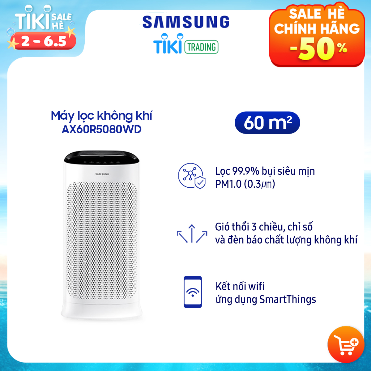 Máy Lọc Không Khí Samsung 60m2 AX60R5080WD - Hàng Chính Hãng