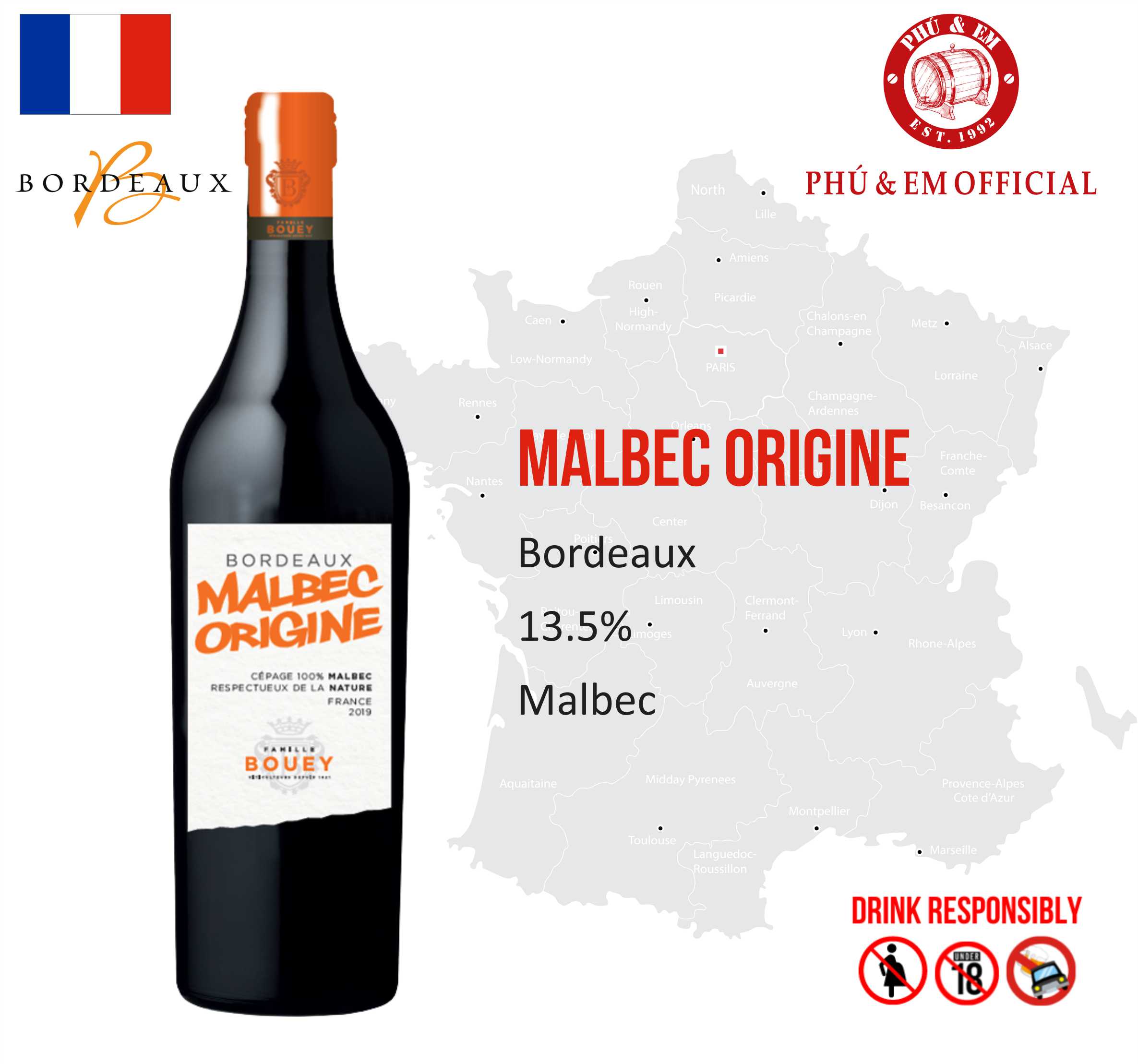 Rượu Vang Đỏ Pháp Maison Bouey Malbec Origine