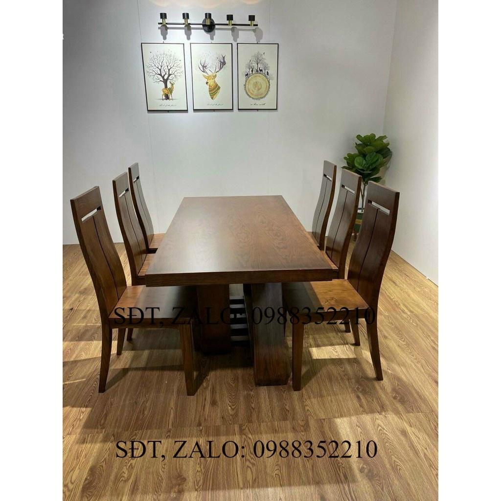 Bàn ăn 6 ghế chân chéo gỗ sồi Nga