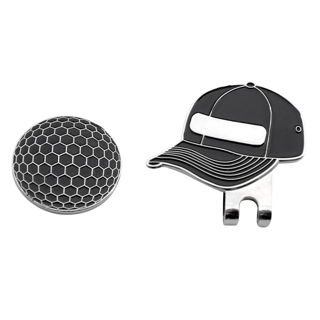 2xGolf Pattern Alloy Golf Hat Clip with Magnetic Ball Marker Black