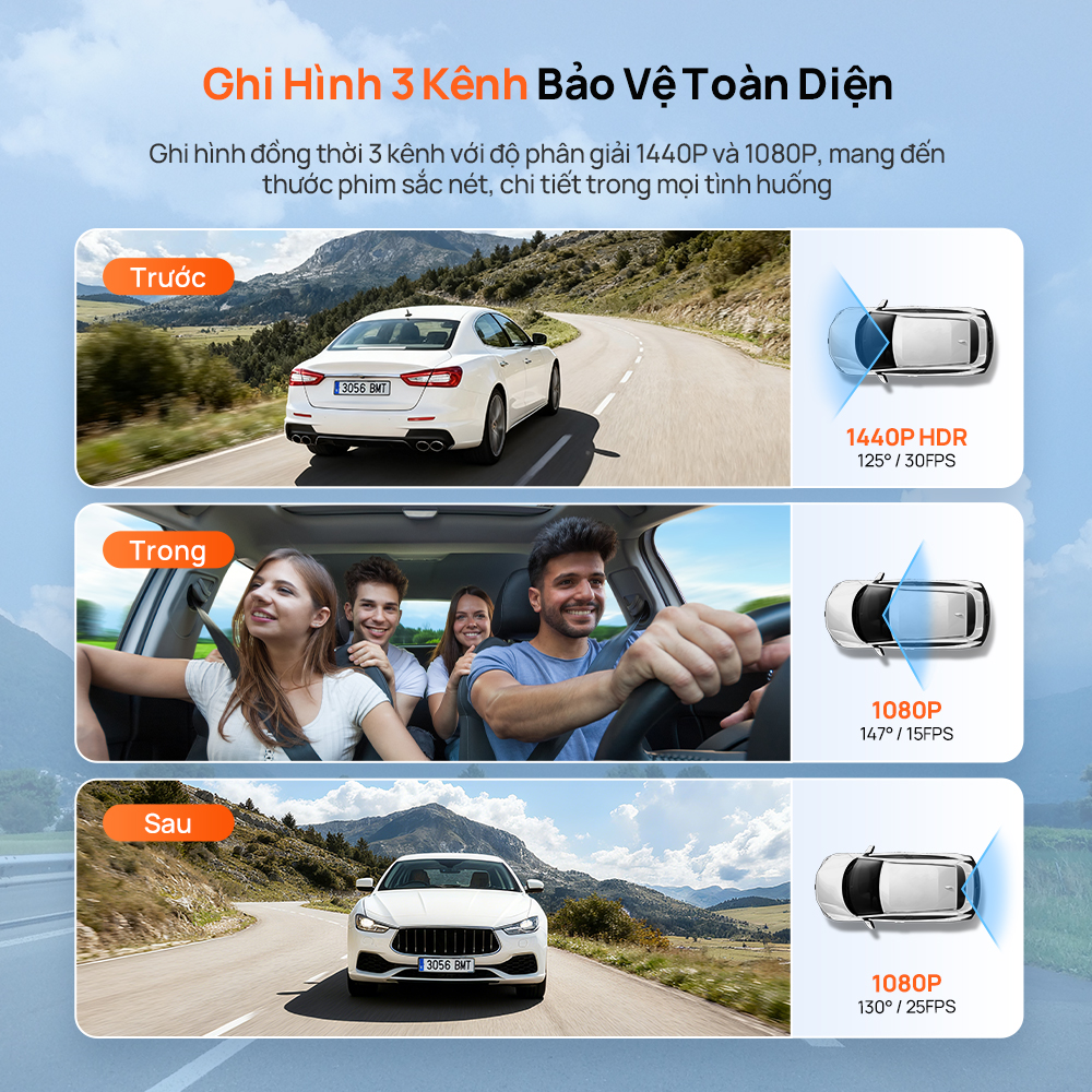 Camera hành trình ô tô 70mai T400 ghi hình 3 mắt (Trước - Trong - Sau) có tích hợp GPS, giám sát toàn diện cho xe dịch vụ, xe gia đình - Hàng chính hãng