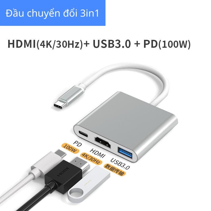 Bộ HUB Type-C, Cổng Chuyển  Sang HDMI,USB 3.0,PD Cho Điện Thoại, Laptop,Bộ HUB chuyển đổi(Hỗ trợ đọc thẻ SD/TF) - 3in1