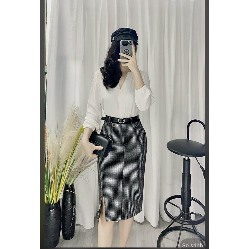 Chân váy dạ ôm - công sở - chất co giãn - kèm đai