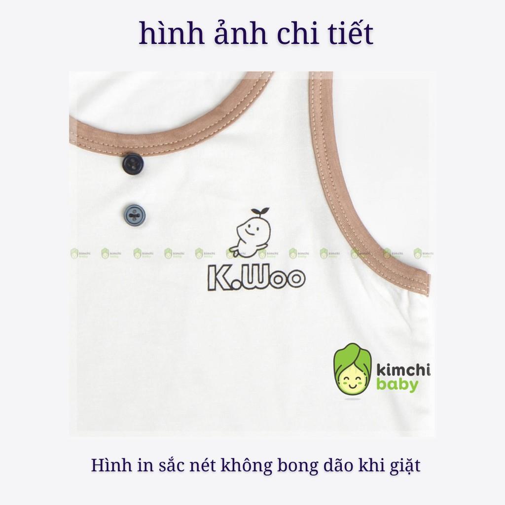 Bộ Ba Lỗ Bé Trai, Bé Gái K.WOO Vải Thun Lạnh Đính Cúc Ngực Phối Màu Hình Dễ Thương, Áo Ba Lỗ Cho Bé Mặc Hè Minky Mom KW3LO2101