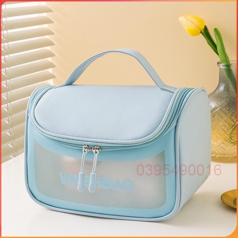 Túi đựng mỹ phẩm du lịch trong suốt cao cấp WASHBAG da mềm mại, chống nước có quai xách, có móc treo tiện dụng - TRẮNG