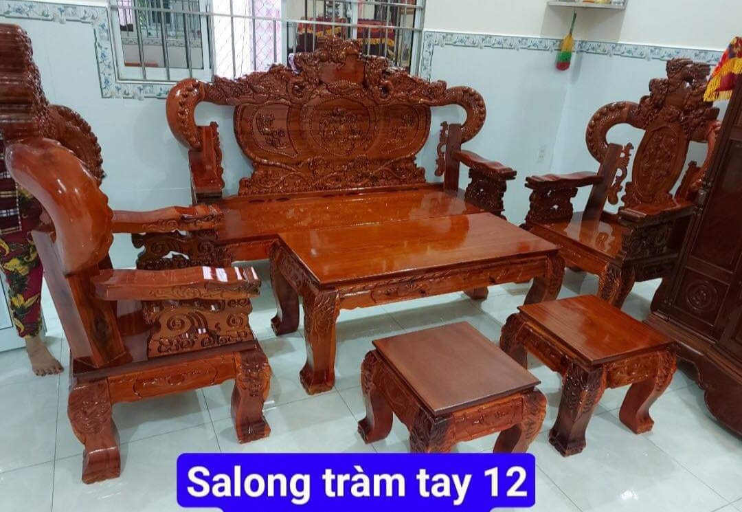 Bộ Salon Rồng tay 12 gỗ Tràm 6 món.Bộ bàn ghế phòng khách