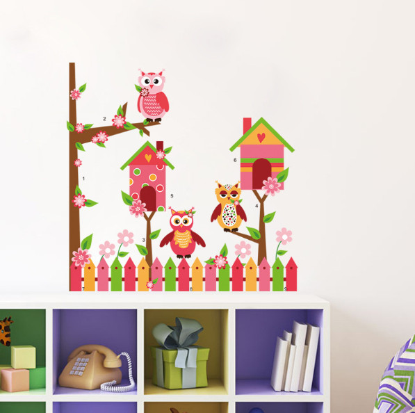Decal trang trí tường - Những chú cú sắc màu