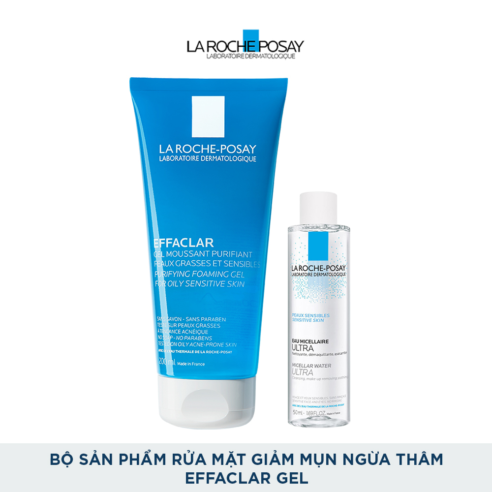 Bộ sản phẩm làm sạch sâu cho da dầu mụn La Roche-Posay (Effaclar Purifying Foaming Gel 200ml &amp; Micellar Water Ultra Sensitive Skin 50ml)
