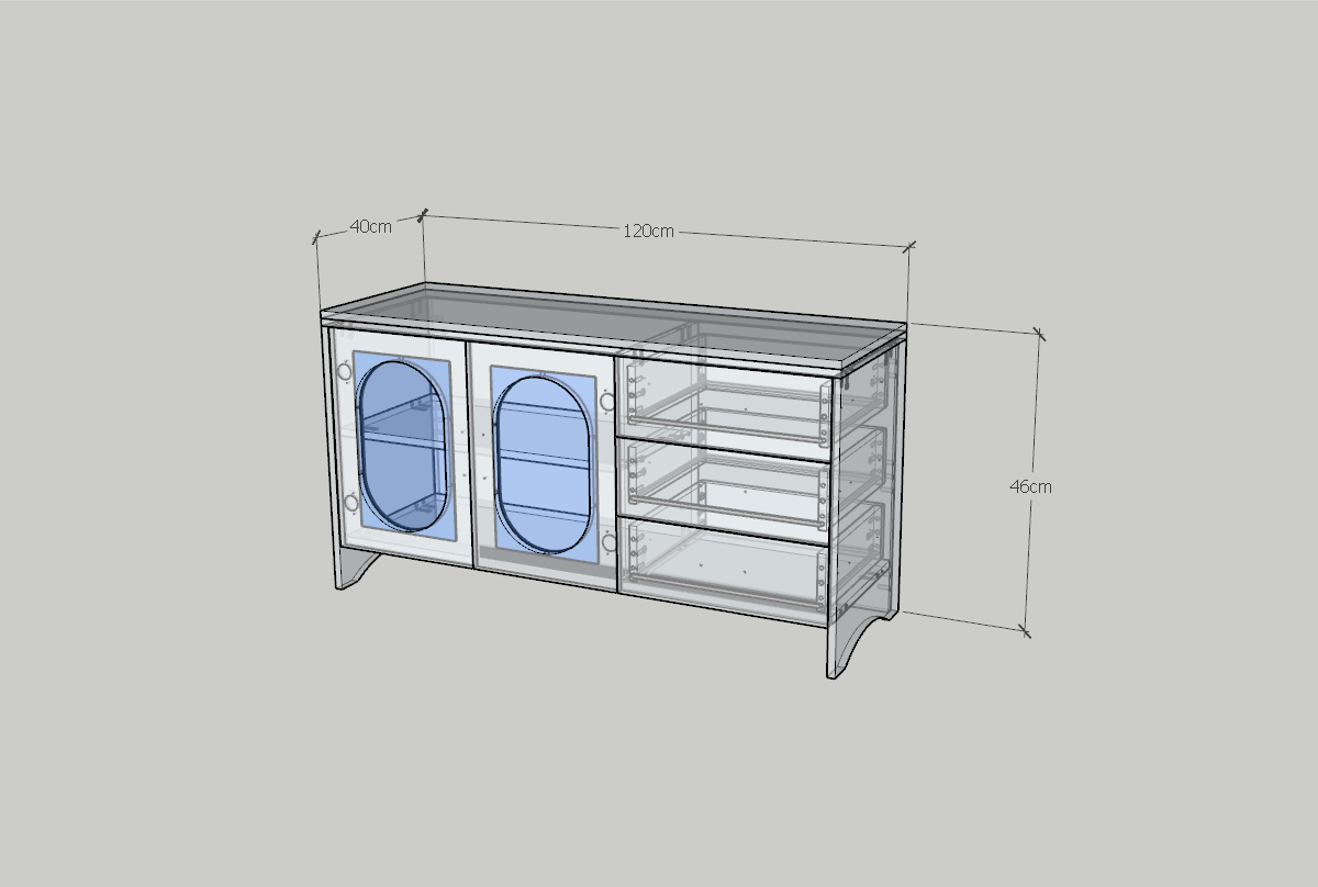 HAPPY FURNITURE , Kệ TV 2 cửa kính 3 ngăn kéo - CHEVY, KTV_077 , 120cm x 40cm x 64cm DxRxC