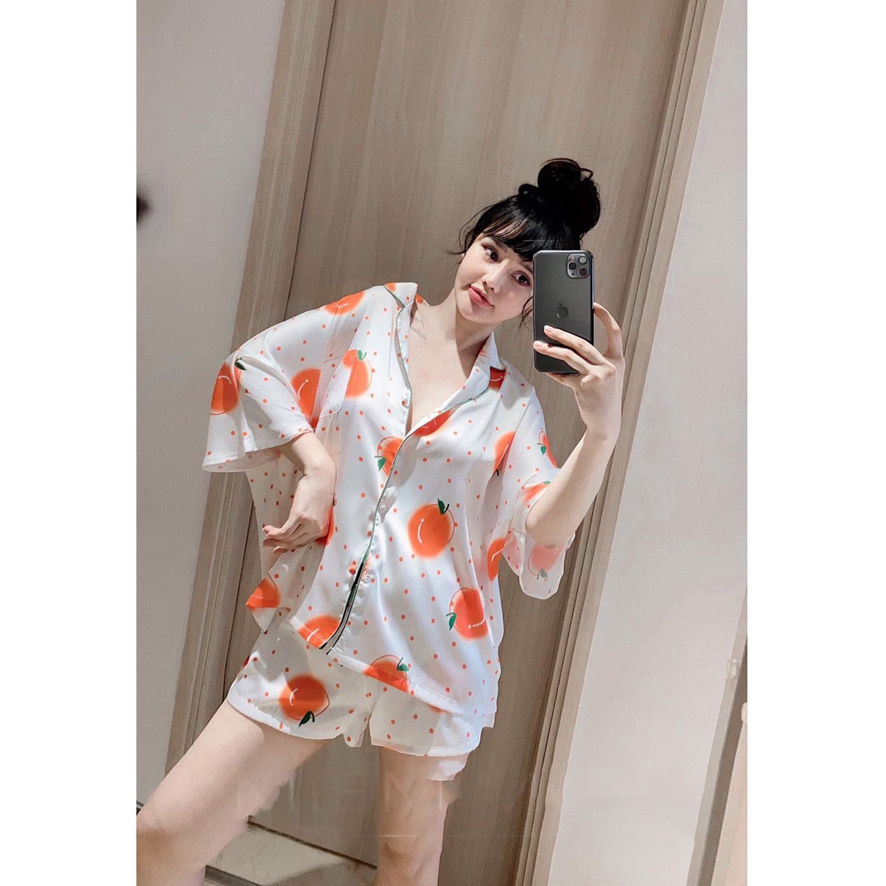 Đồ Bộ Lụa Satin Tay Cánh Dơi Quần Đùi