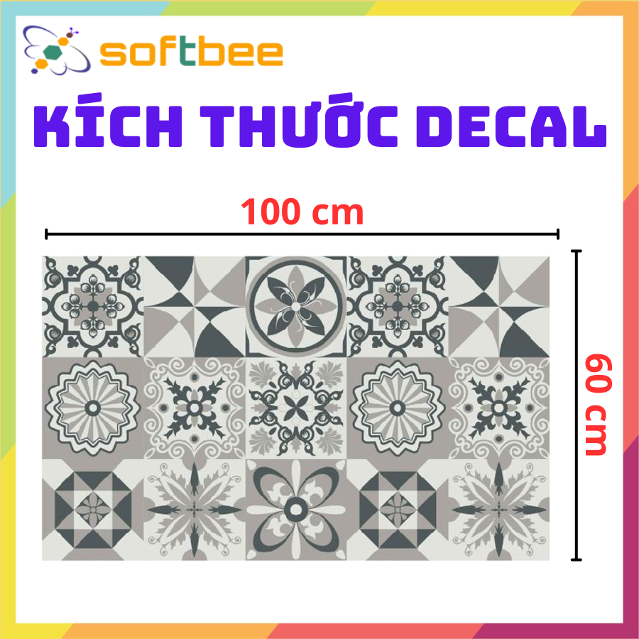 Decal gạch bông dán bếp dán bàn dán trang trí, kích thước 0.6m x 1.0m / miếng, không thấm nước, in hình sắc nét