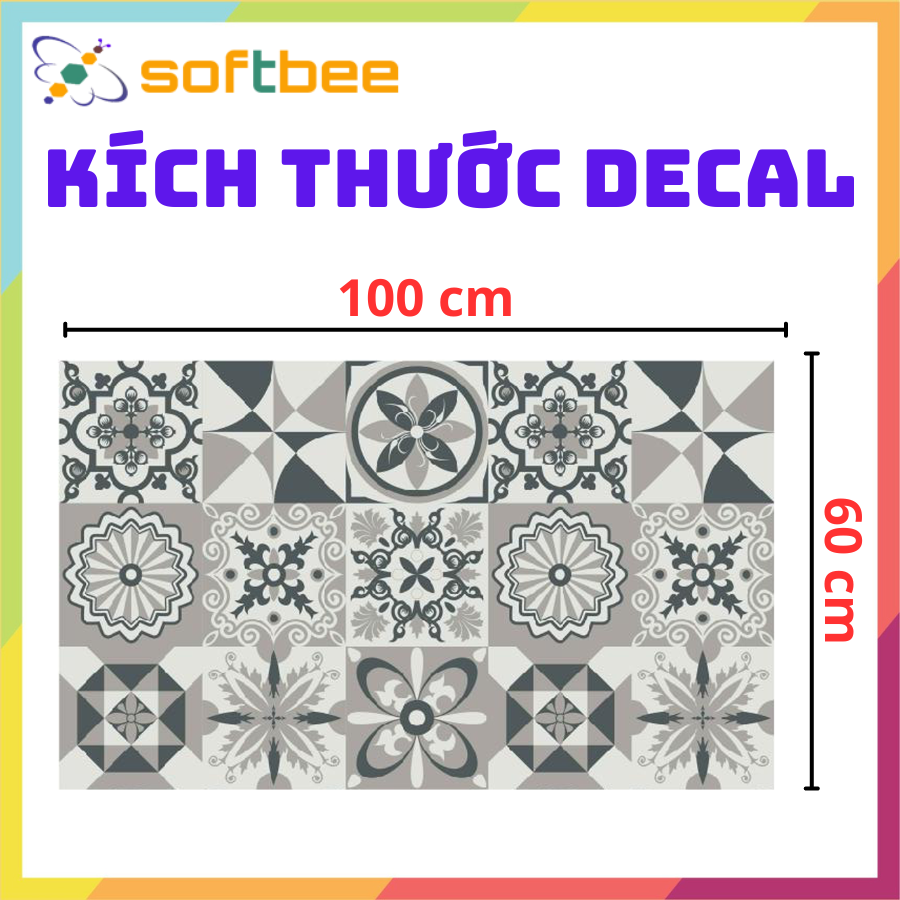 Hình ảnh Decal gạch bông dán bếp dán bàn dán trang trí, kích thước 0.6m x 1.0m / miếng, không thấm nước, in hình sắc nét