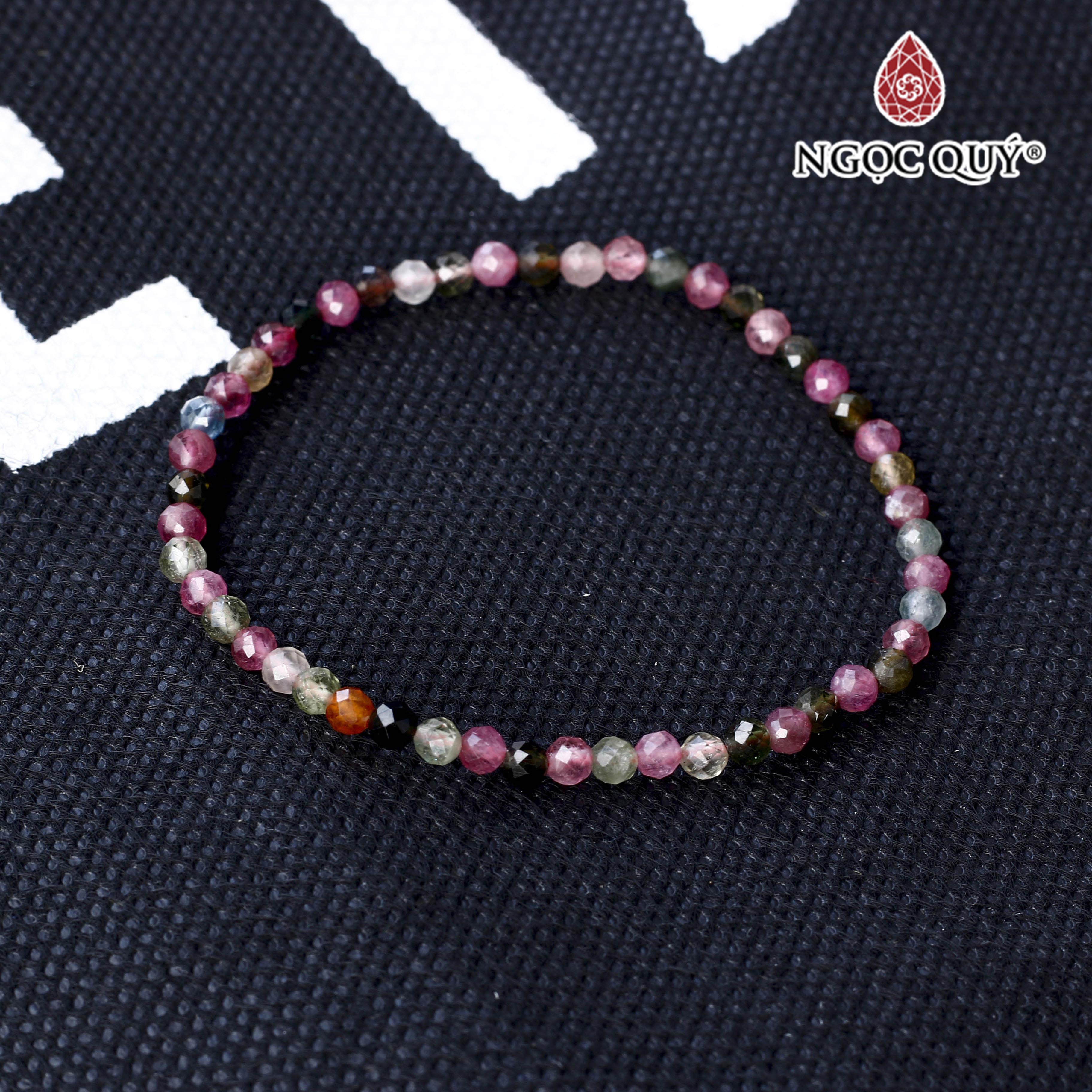 Vòng tay đá tourmaline đa sắc hạt facet 4mm hợp ngủ mệnh - Ngọc Quý Gemstones