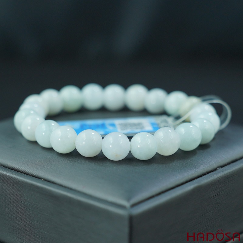 Vòng cẩm thạch trắng lí 8mm đá tự nhiên có giấy kiểm định sang trọng thanh lịch sức khỏe làm đẹp cho nữ