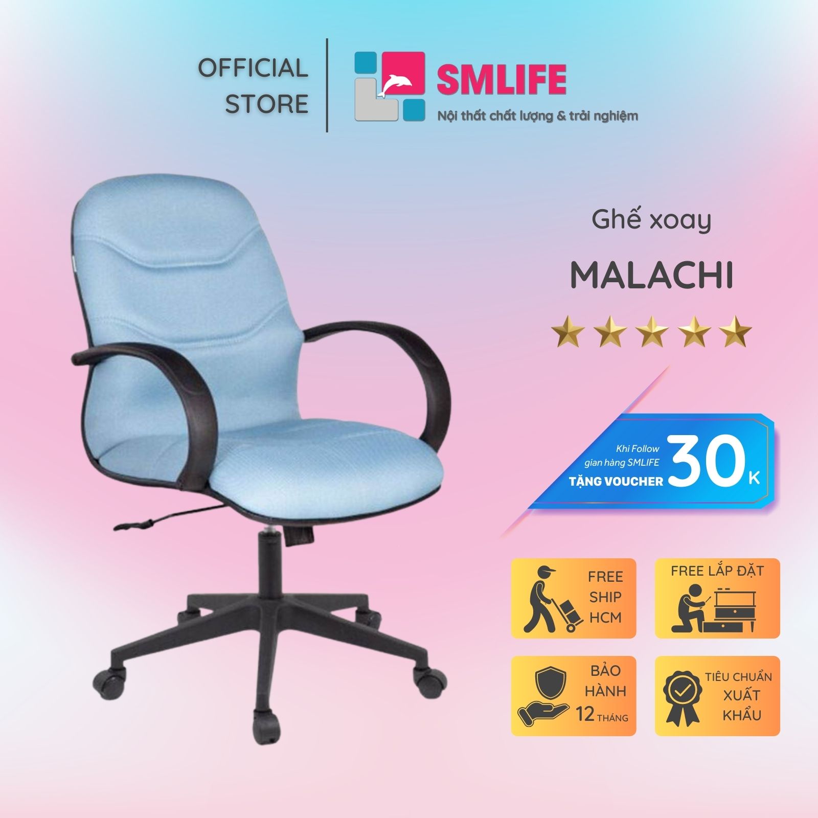 Ghế xoay văn phòng lưng trung bọc vải SMLIFE Malachi