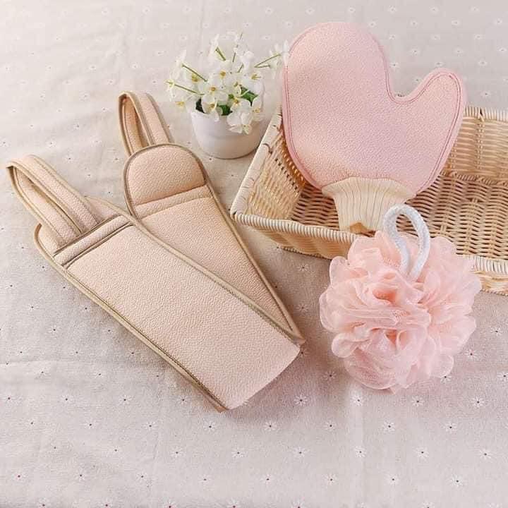 SET 3 món cọ lưng bông tắm cọ lưng 3 chi tiết