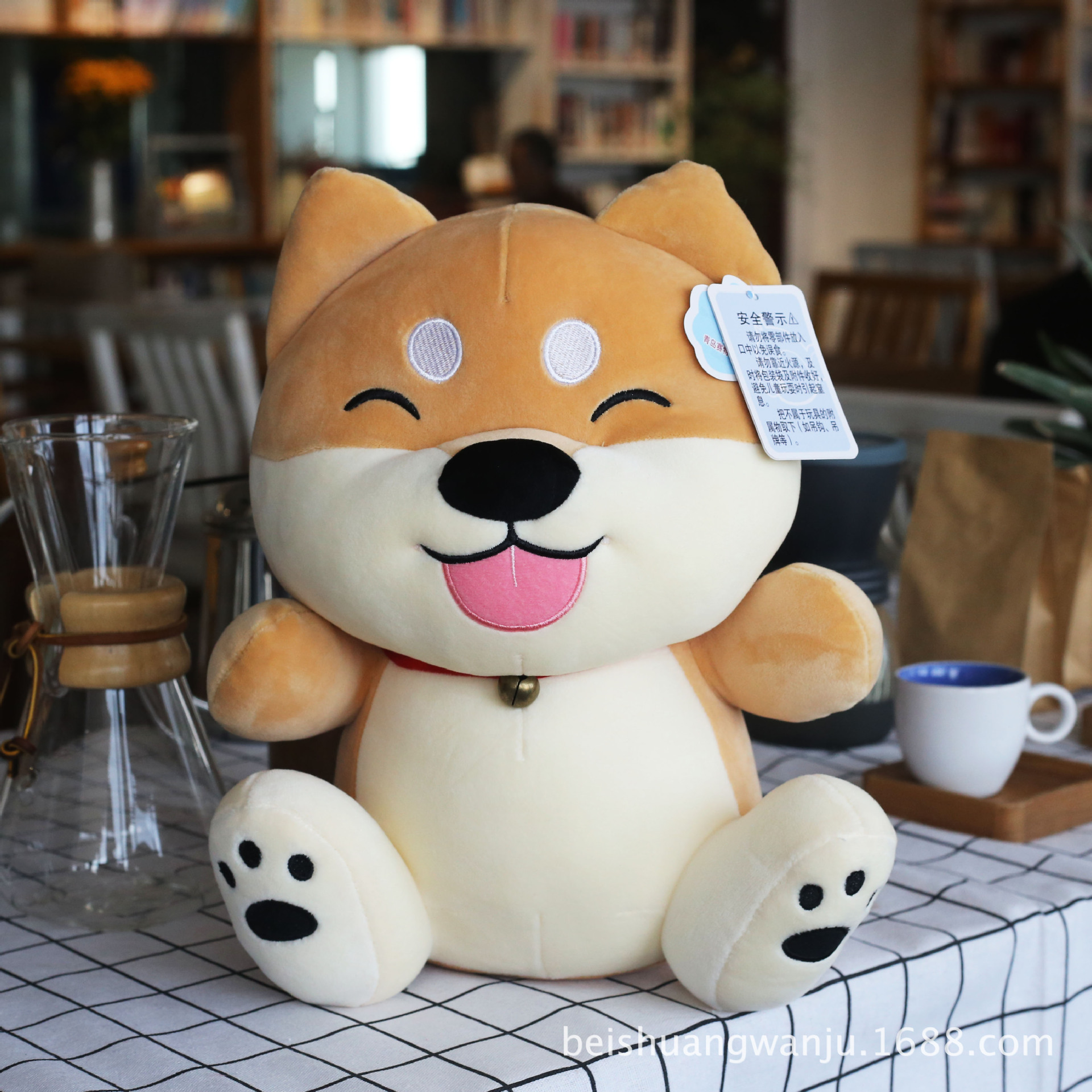 Thú Bông Hình Shiba Inu Tinh Nghịch Đeo Lục Lạc 35cm Quà Tặng Dễ Thương