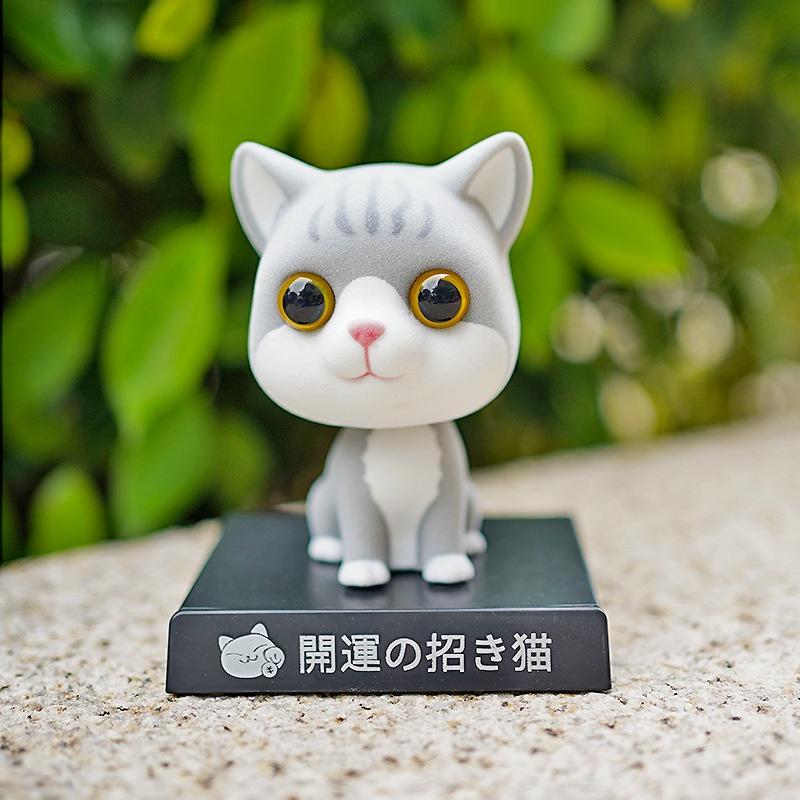 Flocking Cat Shaking Head Doll Car Ornaments Mobile Phone Holder High-end Cute Car Interior Accessories Desktop Ornaments