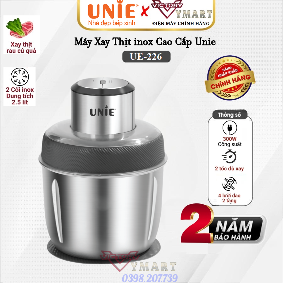 Máy Xay Thịt Cao Cấp Unie UE-226 , 2 Cối Inox, Có Lưỡi Bóc Hành Tỏi, Hàng Chính Hãng
