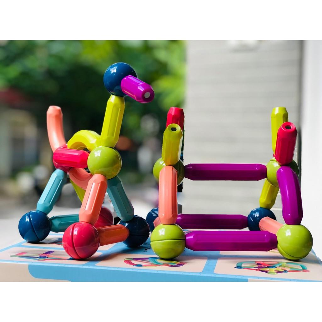 Đồ chơi Que từ tính tròn lắp ráp xếp hình khối nam châm 36 - 64 chi tiết