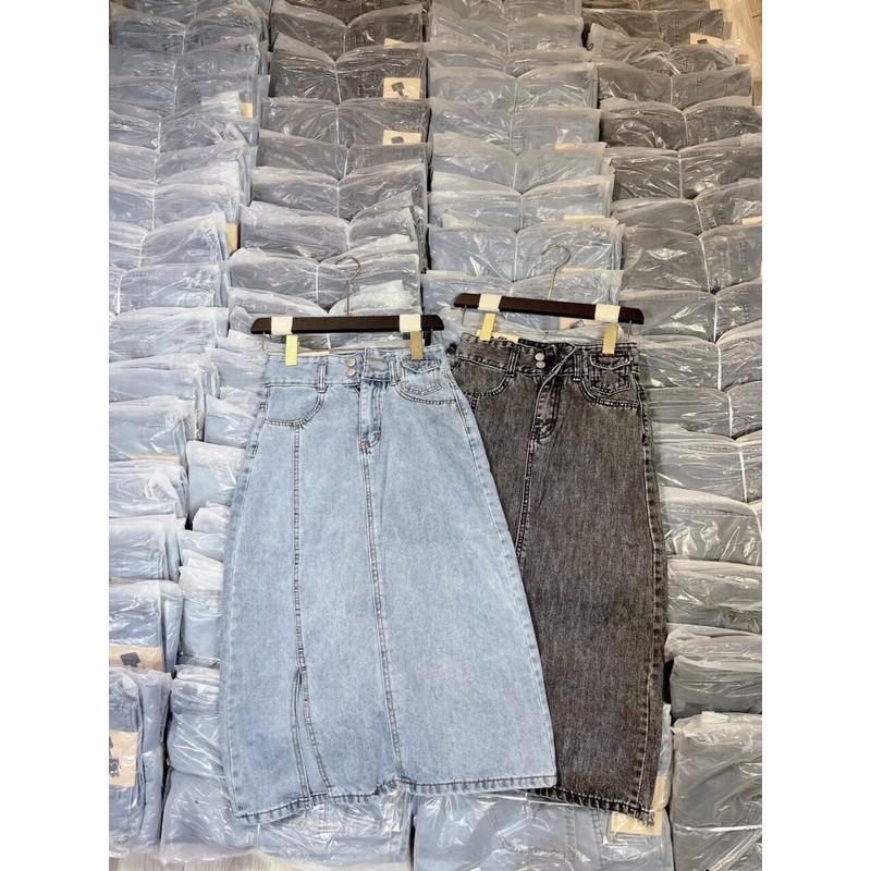 Chân váy Jean xẻ lệch cạp cao tôn dáng