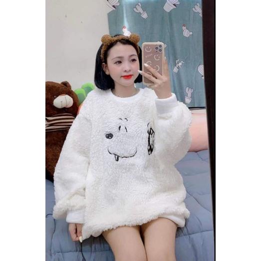 Áo swt nỉ cổ tròn cotton tay bồng ------- ÁO LÔNG THÊU MẶT CƯỜI