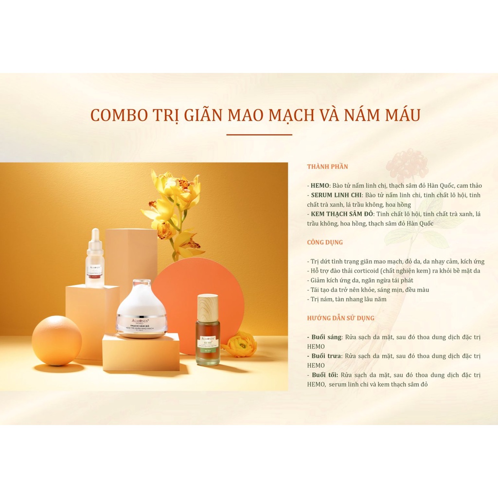 Combo Hemo Al monds Cho Da Giãn Mao Mạch, Nám Máu