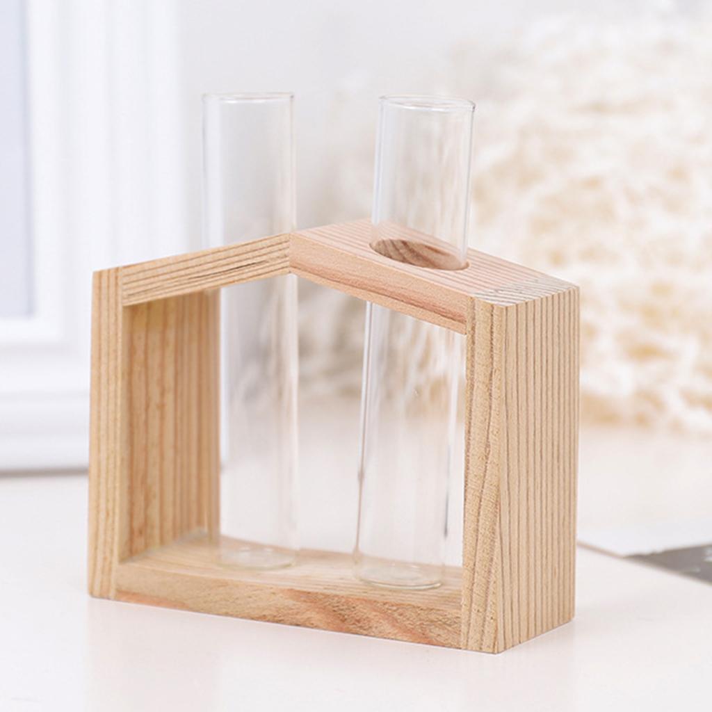 Tabletop Planter Flower Bud Vase Desktop Glass Terrarium Wooden Stand Test Tube Vase for Propagating Hydroponic Plants Home Garden Wedding Decoration