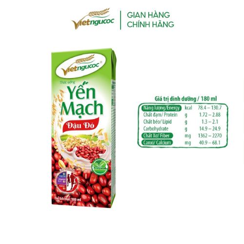 Lốc 4 hộp Sữa Yến Mạch Đậu Đỏ VIỆT NGŨ CỐC Giàu Chất Xơ Tốt Cho Sức Khỏe Dùng Uống Liền 180ml/Hộp