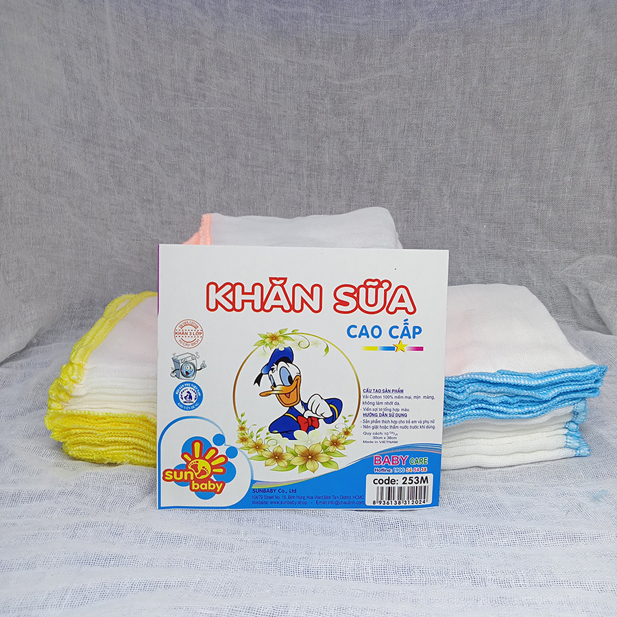 Bịch 20 Khăn sữa vải gạc Vịt Nhí 3 lớp 25x25cm 100% cotton (Đồ dùng vệ sinh cho bé) C253M_SUNBABY