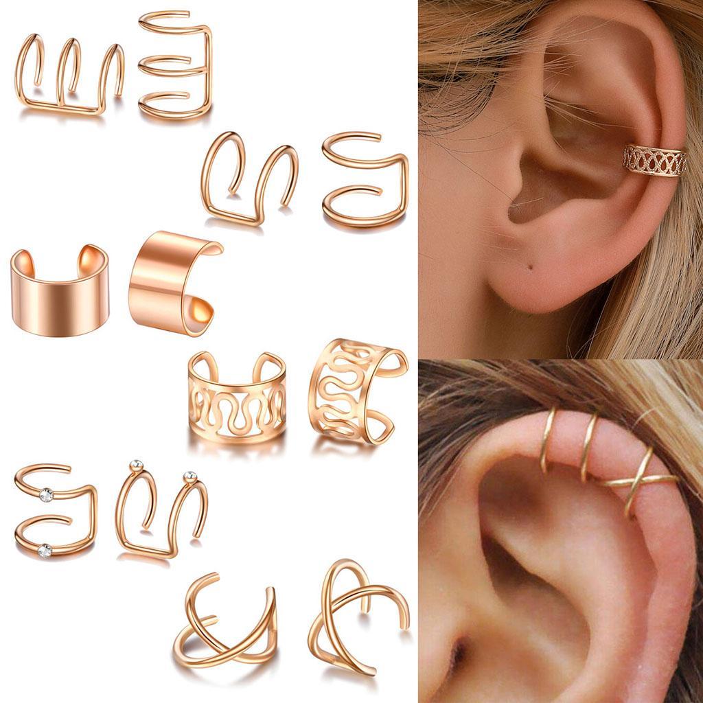 2-3pack Stainless Steel Ear Cuff Helix Ear Clip On Wrap Earrings Unisex Rose